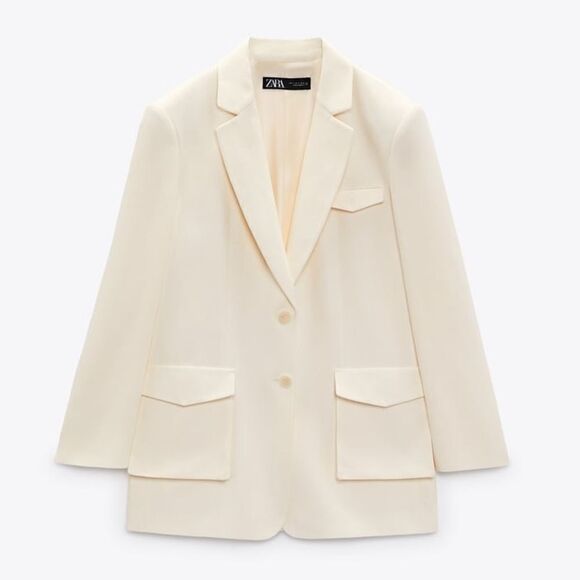 Zara Patch Pocket Blazer Ecru - Picture 7 of 8